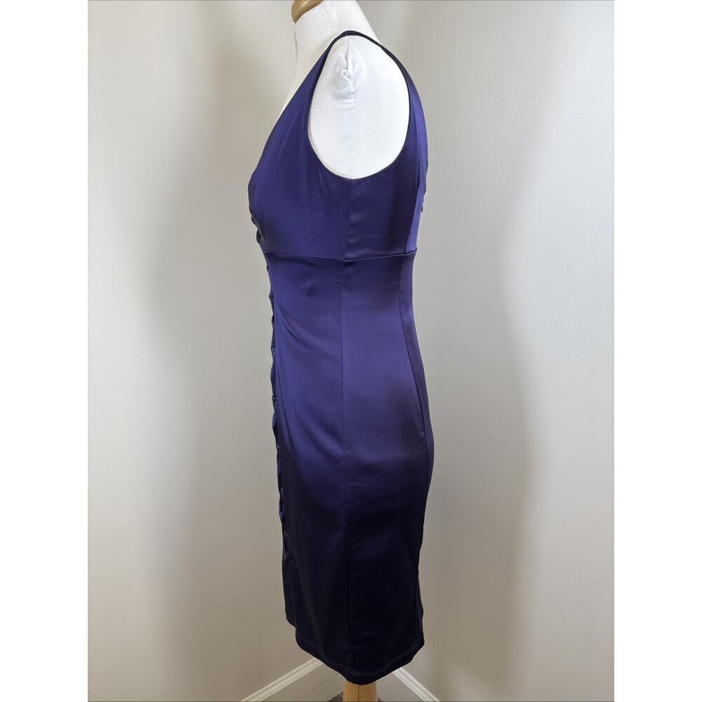 Calvin Klein Royal Purple Dark Romantic Whimsigoth Satin Ruched Stretch Dress 6 - Picture 3 of 14